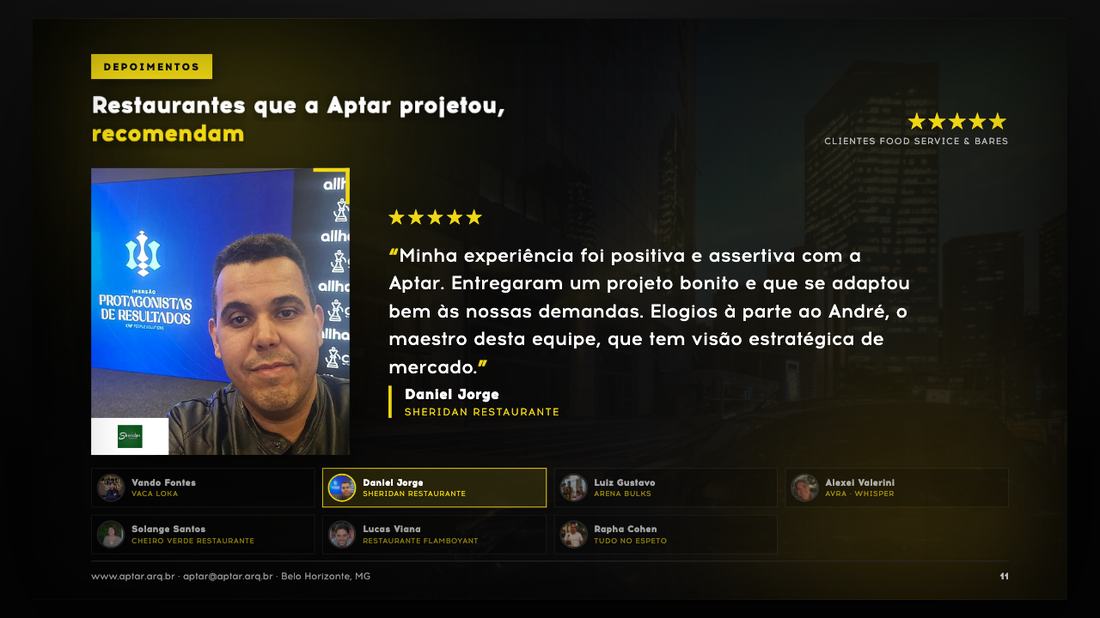 Tela da apresentação: Depoimentos
